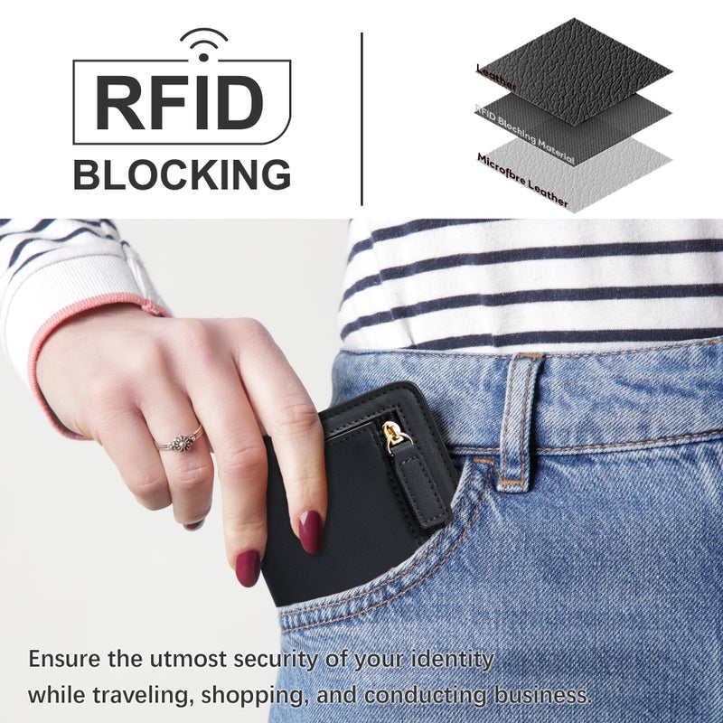 Gostwo Small Wallet for Women, Compact Bifold Credit Card Holder, Slim RFID Blocking Cash Black Wallet, Billfolds Thin Leather Zipper Mini Wallet Gift for Ladies Teen Girls Travel with ID Window - Image 2